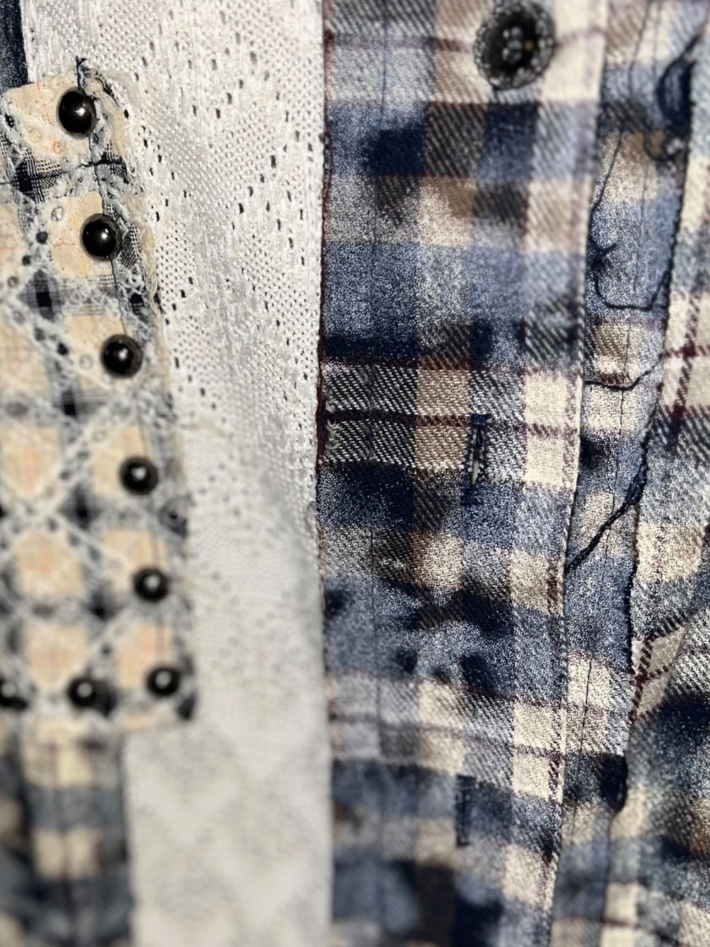 🌸POL L  Blue and Cream Patchwork Plaid Button-Down Shirt P003 - Picture 4 of 7
